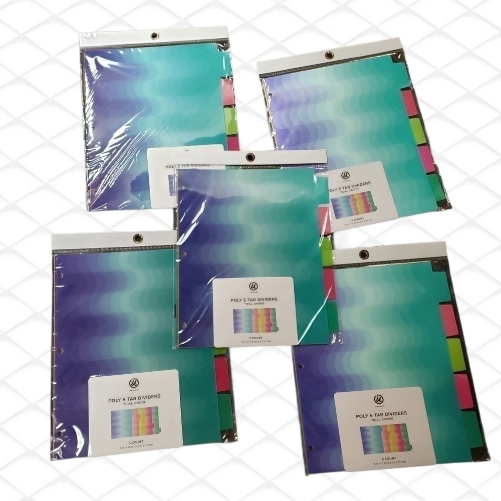 5 packs U-Brands Poly Tab Dividers T35 Multicolor Ombre Stationary Organizer New